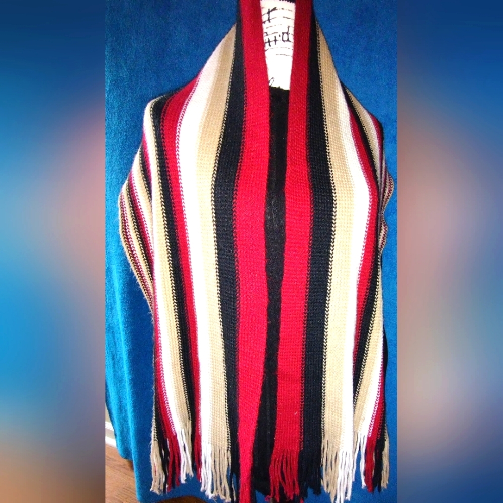 Black, Red, tan and white scarf#11